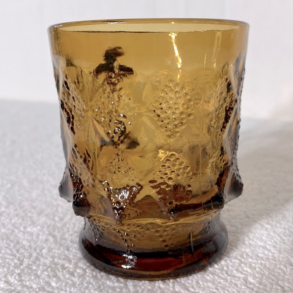 Vintage Fire King Oven Proof Kimberly Amber Textured Glass Pedestal Mug - Picture 10 of 11